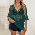 thumbnail image 2 of SELONE Swim Suit Coverup for Women Beach Tops 3/4 Sleeve Cutout Bathing Suit Crew Neck Short Summer Clothes Green, 2 of 4