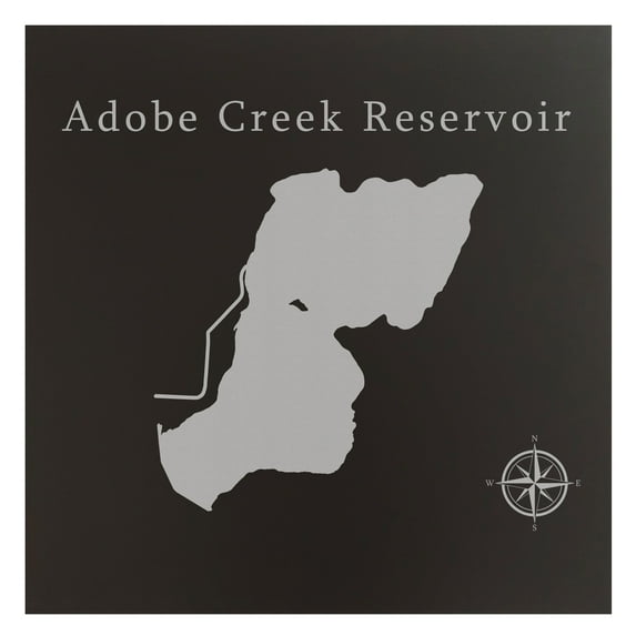 Adobe Creek Reservoir Map 12x12" Black Metal Wall Art Office Decor Gift Engraved Colorado