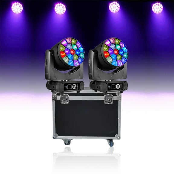 2Pcs LED Wash 19X40W Big Bees Eyes Zoom Moving Head Light With 1 Flycase For Bar Disco Nightclub Stage Effect Light