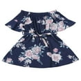 thumbnail image 1 of AMERTEER Famille Robe Assortie Floral Print Off Épaule Flare Col Rond Midi Robe Bleu Marine Enfants M(2-3 Ans), 1 of 10