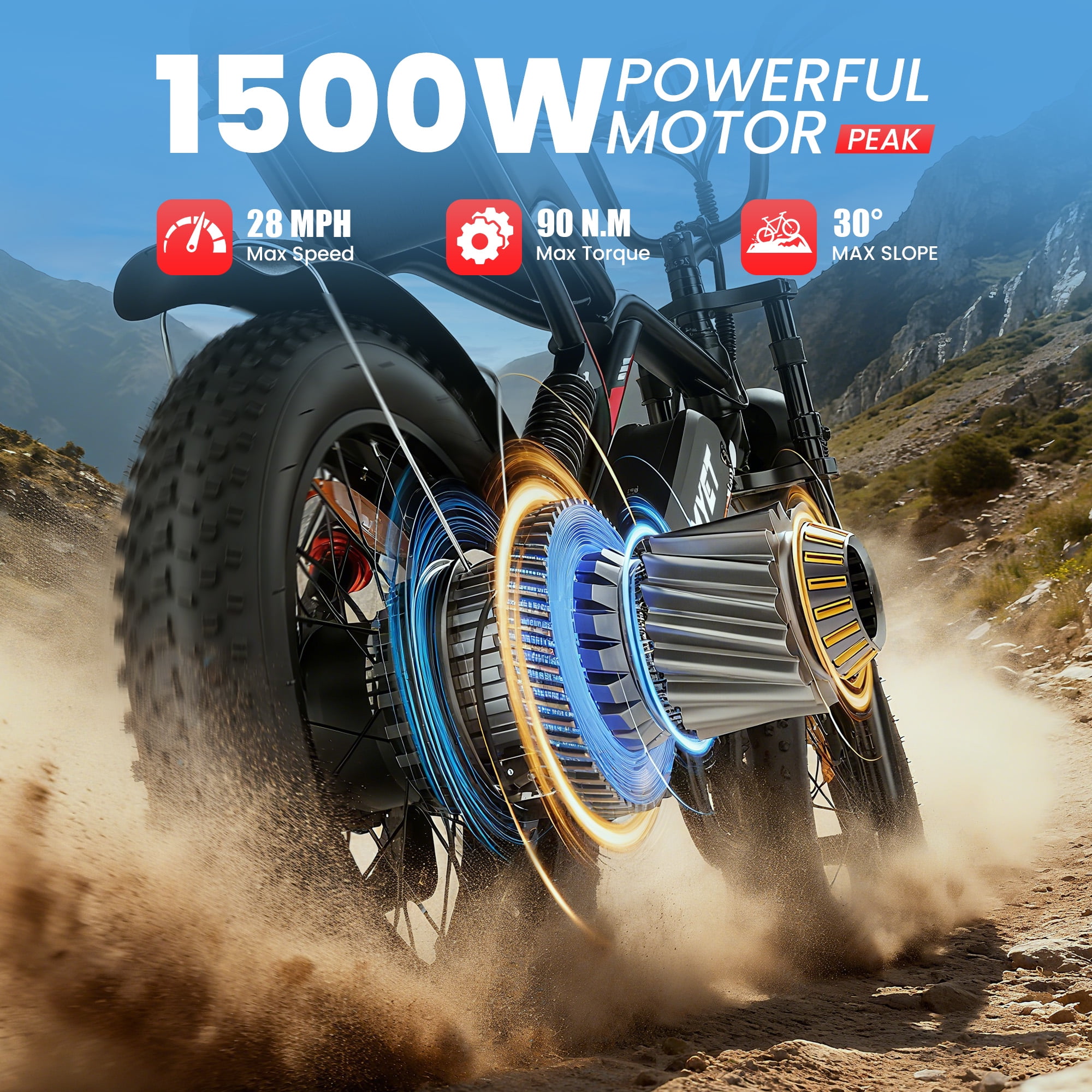 AMYET S8-S Electric Bike for Adults, 1000W(Peak 1500W), 48V 20Ah, 20" Fat Tire, Hydraulic Disc Brakes, E-Mountain Bike, UL2849