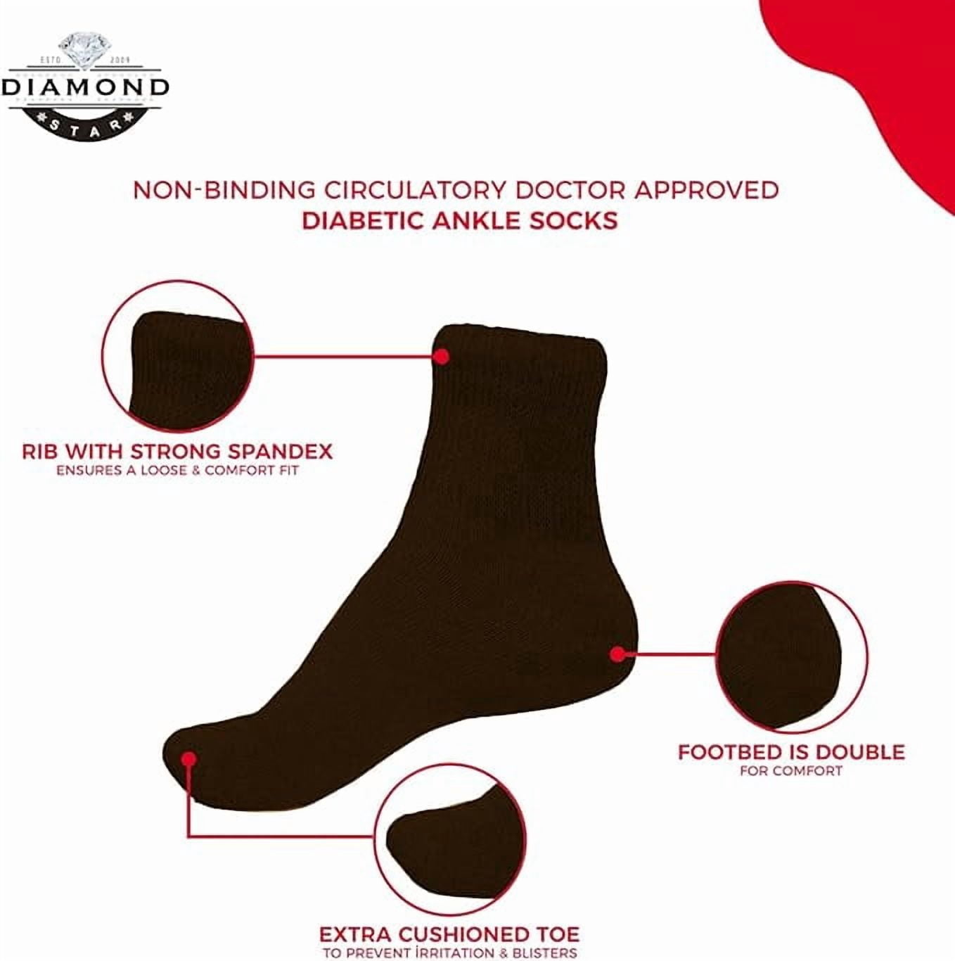 Diamond Star Diabetic Ankle Socks - Non Binding Quarter Socks for Men & Women, Cushion Circulatory Socks (Brown - 3 Pairs, Socks Size 13-15, Fit Men's Shoe Size 9-14)