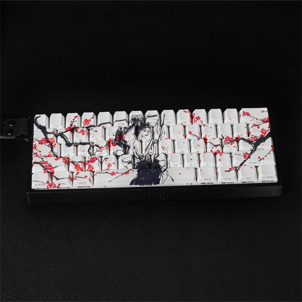 60% 68% PBT Keycaps Side Printed Plum Blossom Keycaps for Mechanical Keyboards