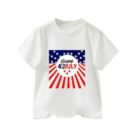 

ZRBYWB Toddler Boys 4Th Of July Text Print T Shirts American Flag Shirt Kids Independence Day Patriotic Short Sleeve Tops Summer Tops