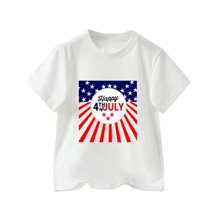 

ZRBYWB Toddler Boys 4Th Of July Text Print T Shirts American Flag Shirt Kids Independence Day Patriotic Short Sleeve Tops Summer Tops