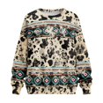 thumbnail image 4 of Xoenoiee Aztec Cow American Tribal Print Women Fall Sweatshirt Sweaters 2025 Long Sleeve Pullover Sweater Casual Loose Crew Neck Jumper Tops with Pockets, Size S, 4 of 7