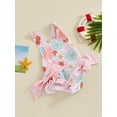 thumbnail image 4 of Aojekbee Toddler Kids Girls Swimsuit Floral Print Bowknot Beachwear Sleeveless Ruffles Summer Beach Bathing Suit, 4 of 9