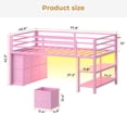 thumbnail image 2 of Afuhokles Twin Size Low Loft Bed, Metal Loft Bed with LED Lights and Open Storage Shelves, Safety Guardrail, Pink, 2 of 6