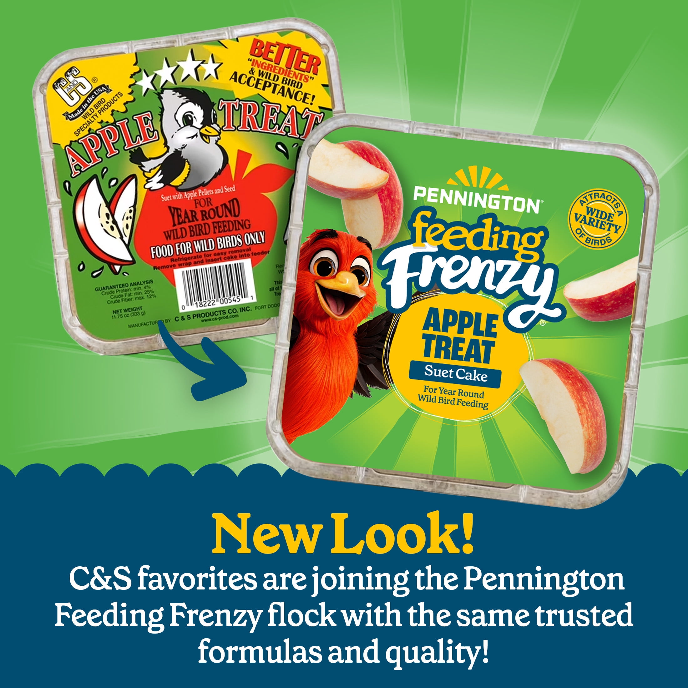 Pennington Feeding Frenzy Apple Treat Suet, 11.75 oz Cake, Wild Bird Food, 1 Pack, Fresh