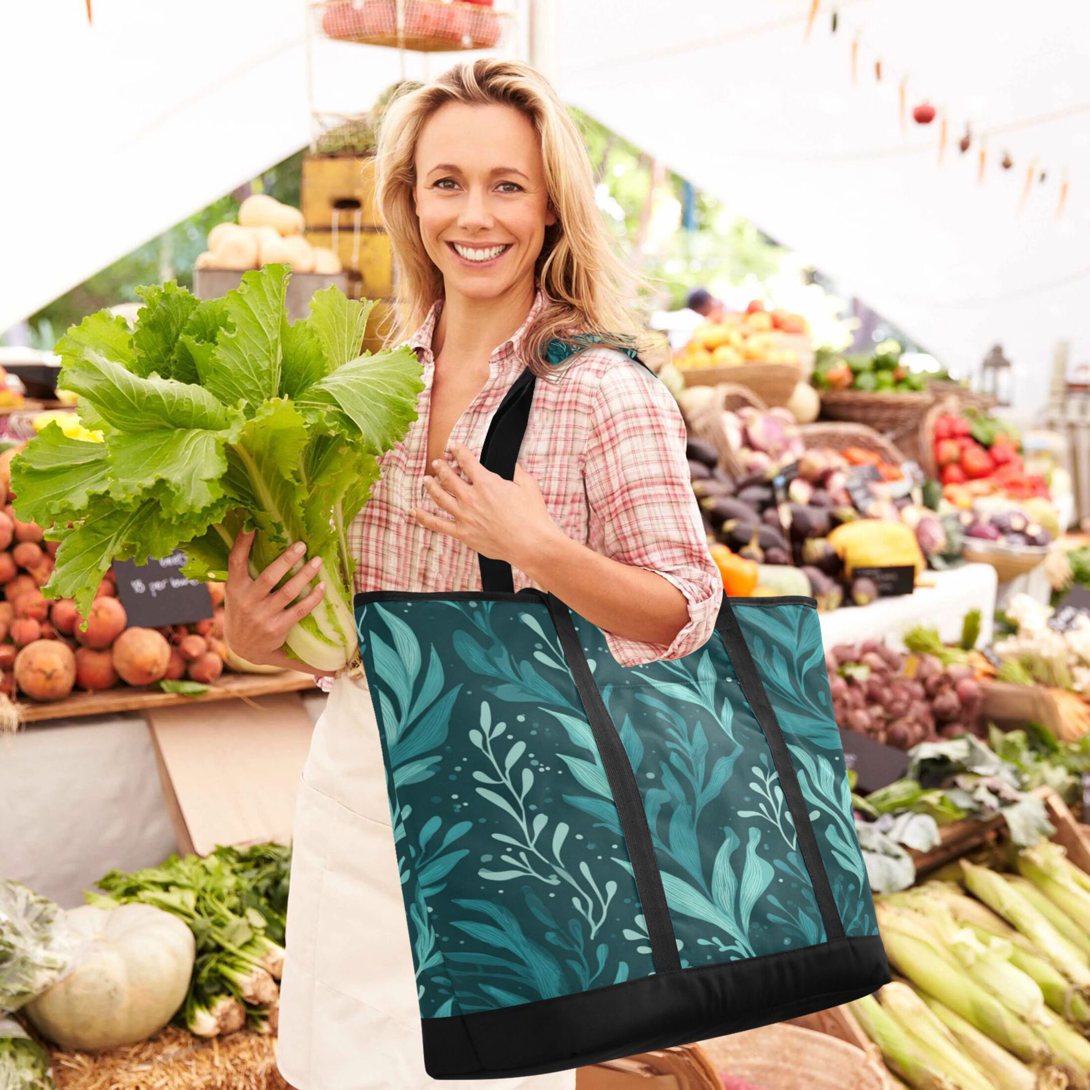 Extra-Large Wide Opening Design Capacity Hand-Held Ice Pack Thickened Insulation Layer For Long-Lasting Cold Retention For Outdoor Shopping Picnics And Camping Seaweed