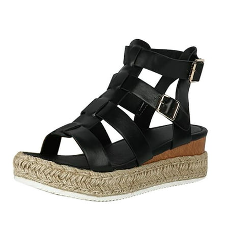 

Follure Girl women s casual shoes Women s Platform Sandals Casual Shoes Ankle Buckle Strap Open Toe Summer Sandals Black 42