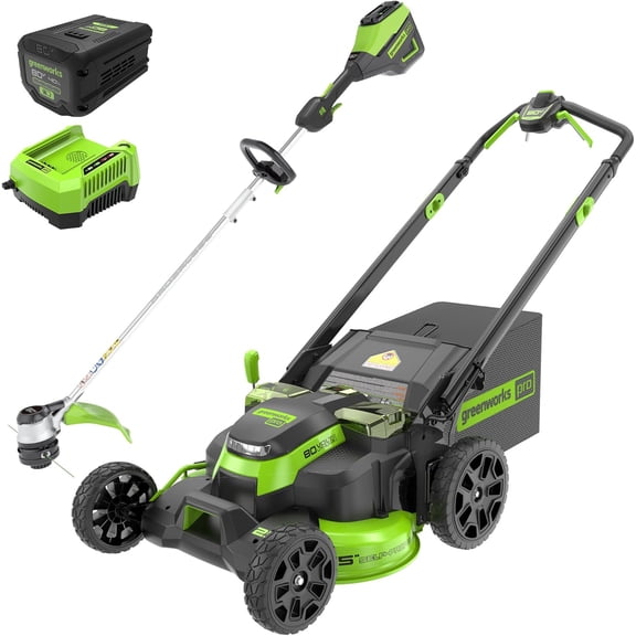 Greenworks 80V 25" Cordless Battery Brushless Self-Propelled Rear Wheel Drive 3-in-1 Lawn Mower,16" String Trimmer Combo Kit w/ (1) 4.0Ah Battery and (1)Rapid Charger