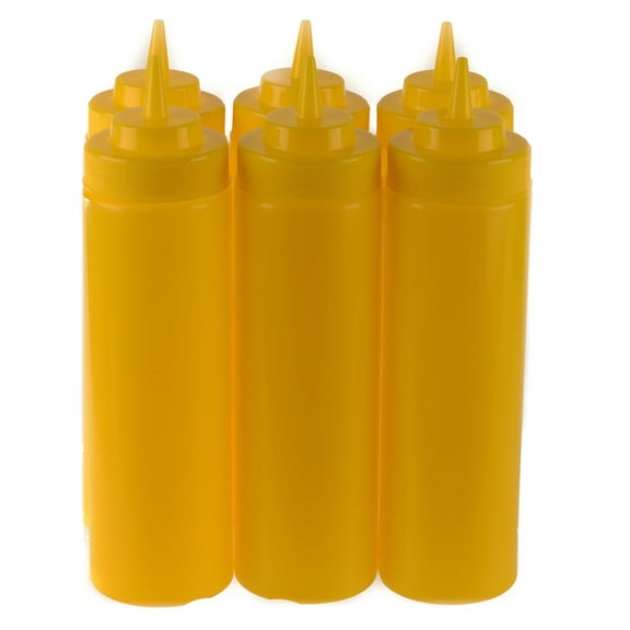 [2 PACK] 24 Oz Yellow Plastic Condiment Squeeze Bottles Squirt Bottle for Sauces, Dressing, Arts and Crafts, Ketchup, Mustard, Oil, BBQ - Clear Reusable Plastic Containers, BPA Free, Dishwasher Safe
