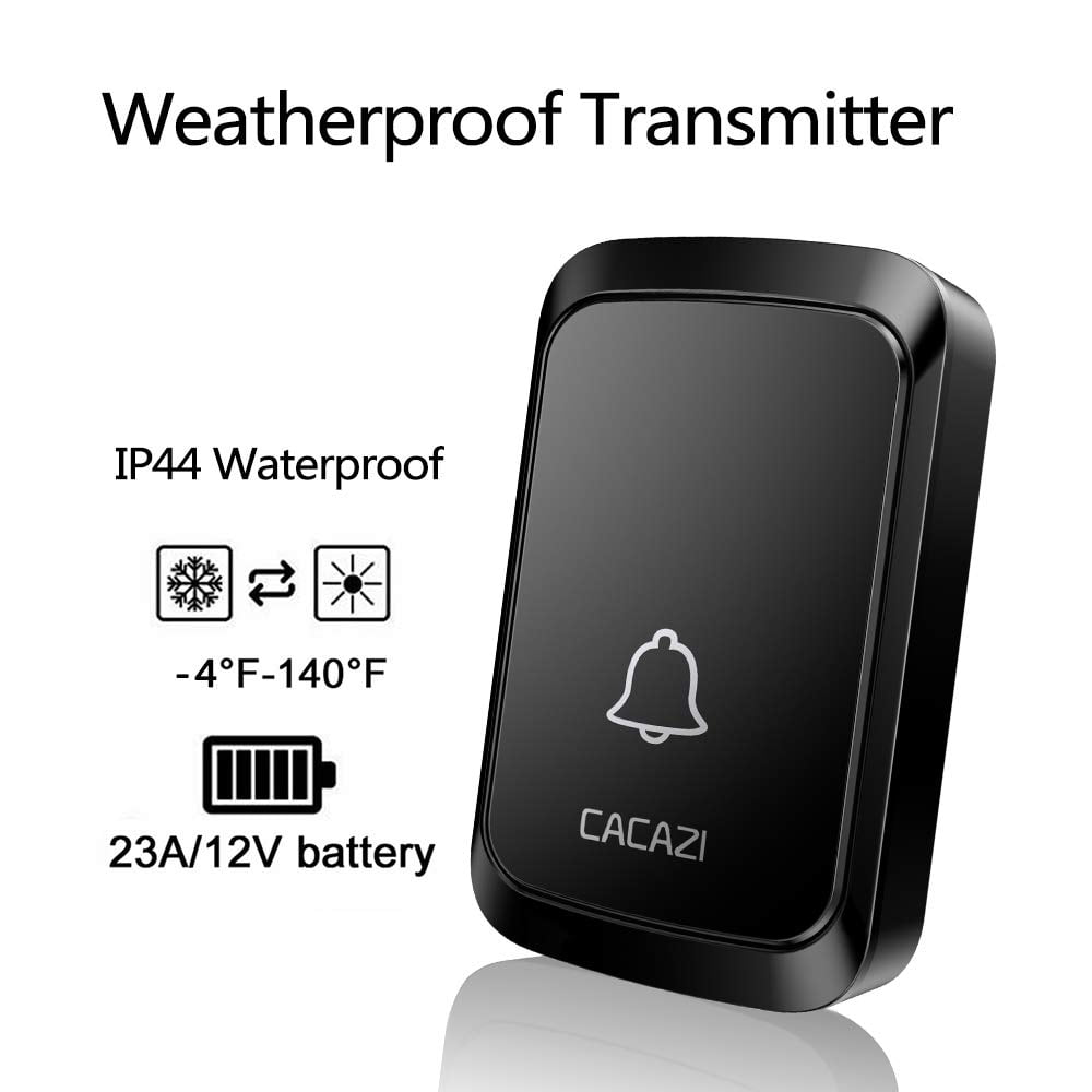 Wireless Doorbell, Waterproof Door bell Chime Operating at Over 1000 Feet with 4 Volume Levels, 58 Melodies (Black)