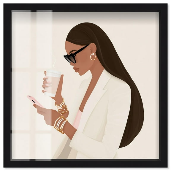 Coffee Break Shadowbox Print Fashion Art Prints by Art Remedy, Black Frame, 12 x 12