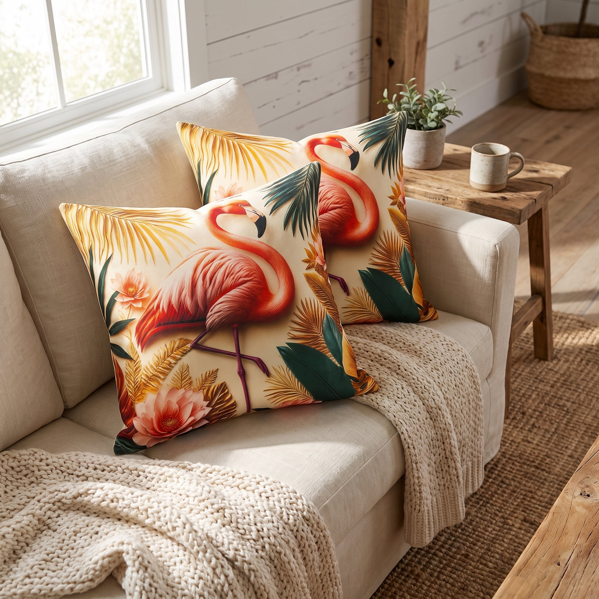 Unique Bargains Vibrant Animal Decor Throw Pillow Covers Wildlife Cushion Case 2 Pack Flamingo 18"x18"