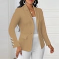 thumbnail image 6 of Business Casual Open Front Suit Jacket Blazers for Women Women's Casual Sleeve Button-Up Long-Sleeved Patchwork Blazer Khaki L, 6 of 9
