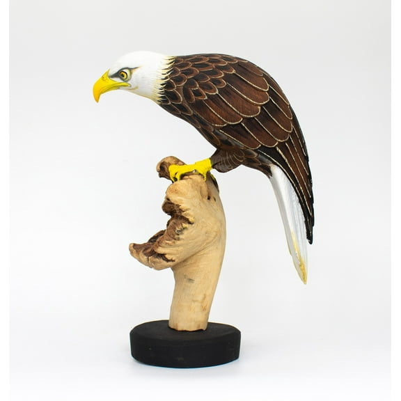 9" Wooden Handmade American Eagle Figurine Statue Painted Handcrafted Sculpture Art Hand Carved Rustic Lodge Outdoor Home Decor Us Accent