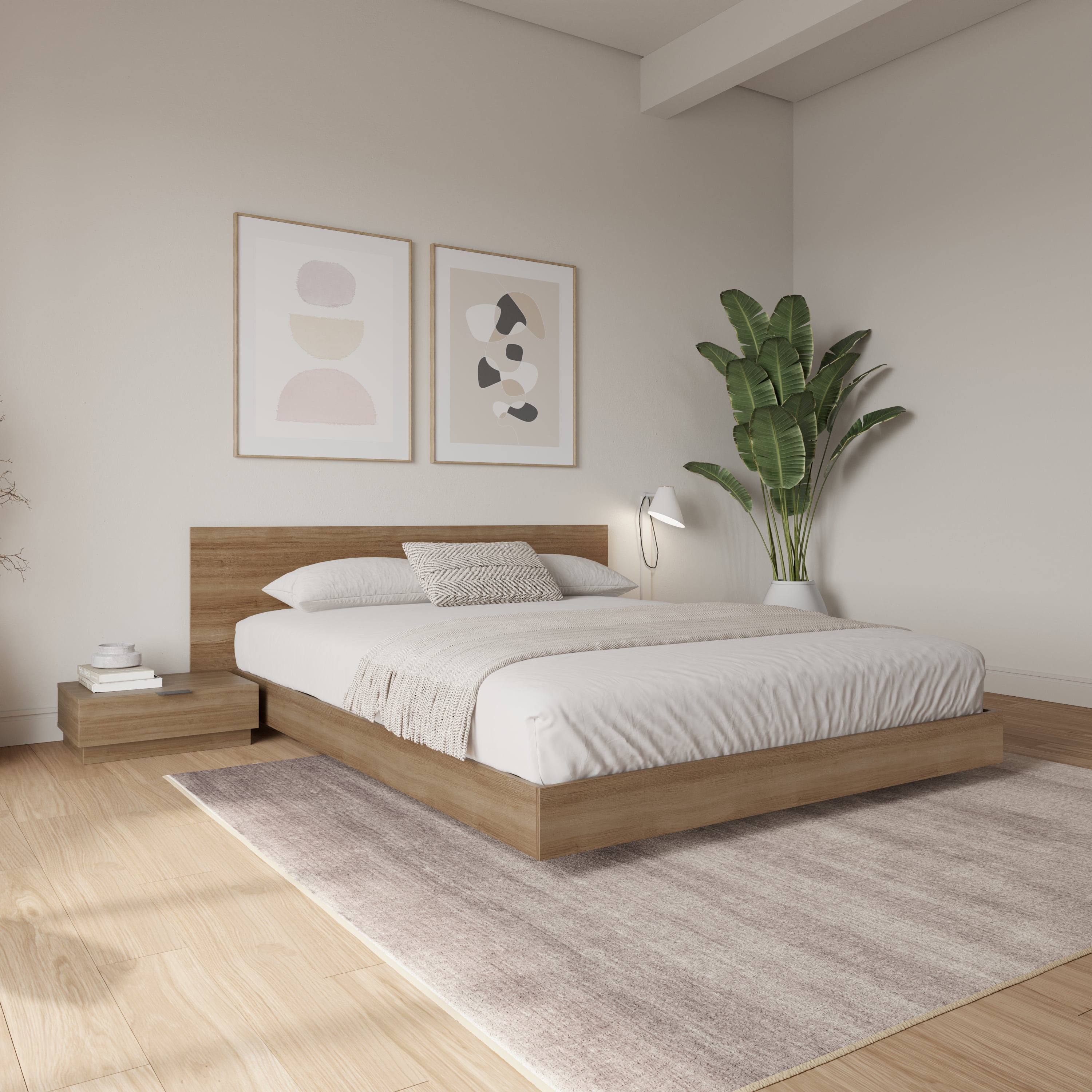 Ensemble de chambre à coucher Satori 4 pièces avec plateforme basse et lit king size en chêne brun