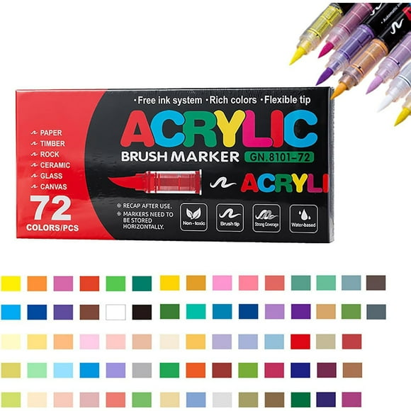Riforla Acrylic Markers for Coloring Books Straight Liquid Acrylic Marker Acrylic Brush Markers for Adult Coloring Acrylic Paint Markers Pen Brush Tip1ml Office&Craft&Stationery A