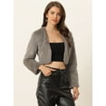 thumbnail image 2 of Abrigo de piel sintética de manga larga sin cuello, chaqueta corta con parte delantera abierta y corta para mujer Gris Oscuro M, 2 of 6