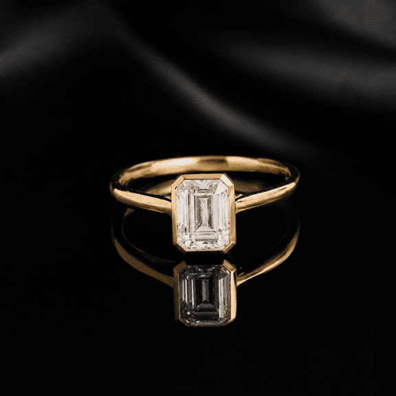 Diiro Modern Emerald Cut Moissanite Diamond Ring, Solitaire Bezel Set Ring for Women, Vermeil Yellow Gold Engagement Ring, Minimalist Promise Jewelry