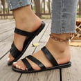 thumbnail image 2 of Narveanno Women's Cross Strappy Leather Flats Sandal Cute Dressy Toe Ring Open Toe Slip on Slide Sandals Black 5.5, 2 of 7
