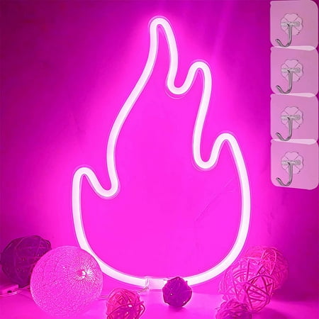 

SAYTAY Flame Shaped Neon Sign LED Neon Lights for Bedroom Aesthetic USB/Battery Powered Led Signs with 4 Hooks Neon Light Nights for Kids Room Games Room Living Room Fire Neon Light Up Signs(Pink)