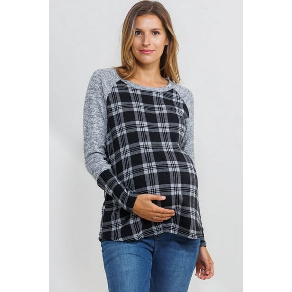 Plaid Long Sleeve Raglan Maternity Top