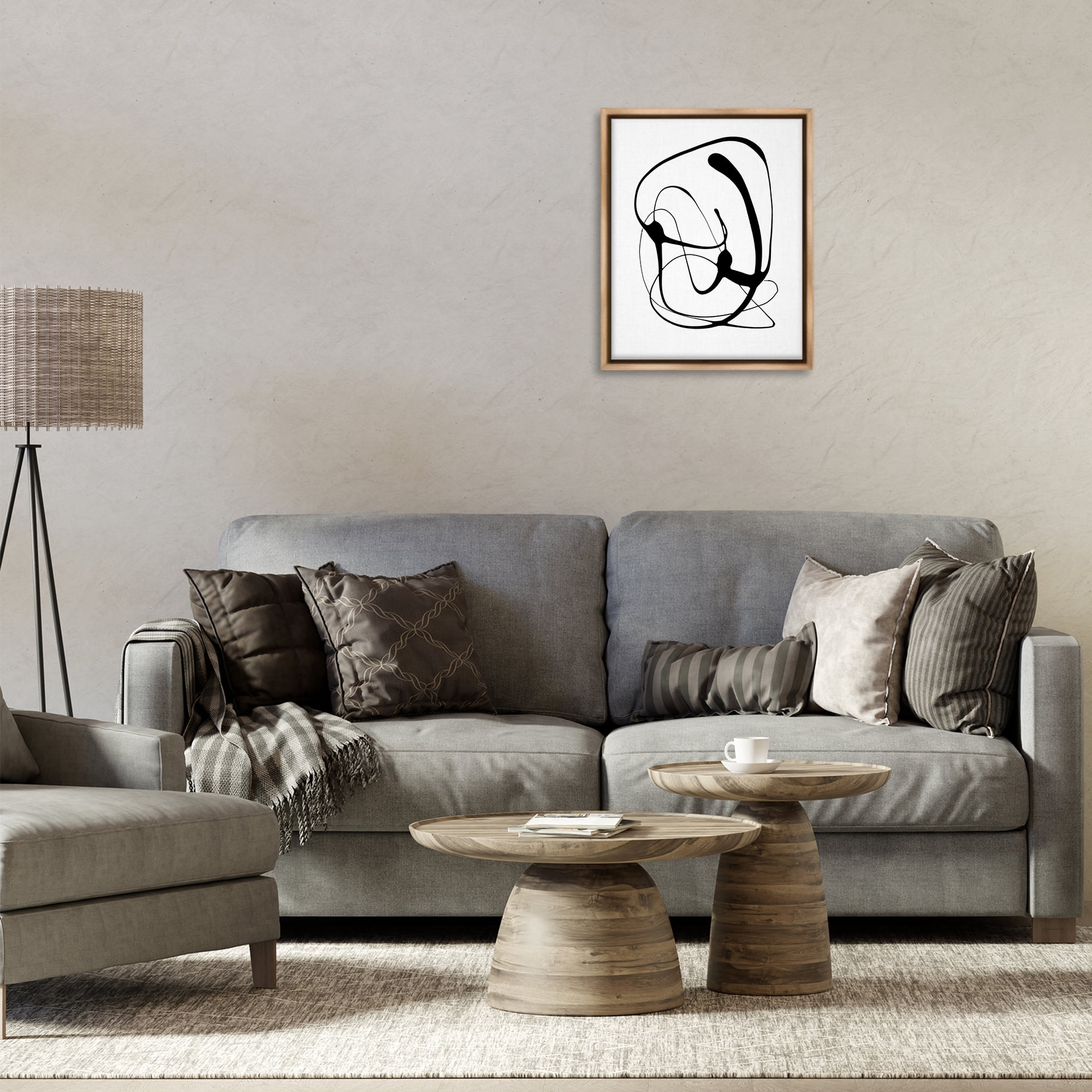 Stupell Industries Black Modern Swirl Abstract Painting Brown Floater Framed Canvas Art Print Wall Art, 17 x 21