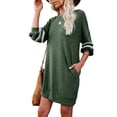 thumbnail image 5 of Mengpipi Women's Sweatshirt Dress Casual Striped Long Sleeve Dress Round Neck Blouses Dress with Pockets, Green-L(US 14-16), 5 of 5
