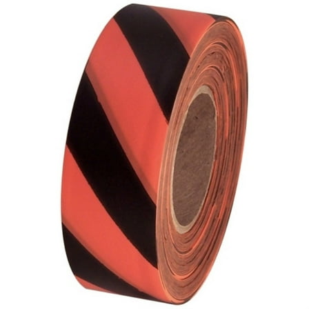 Tape Planet Orange and Black Safety Striped Flagging Tape 1 3/16" x 31.200 ft Roll Non-Adhesive