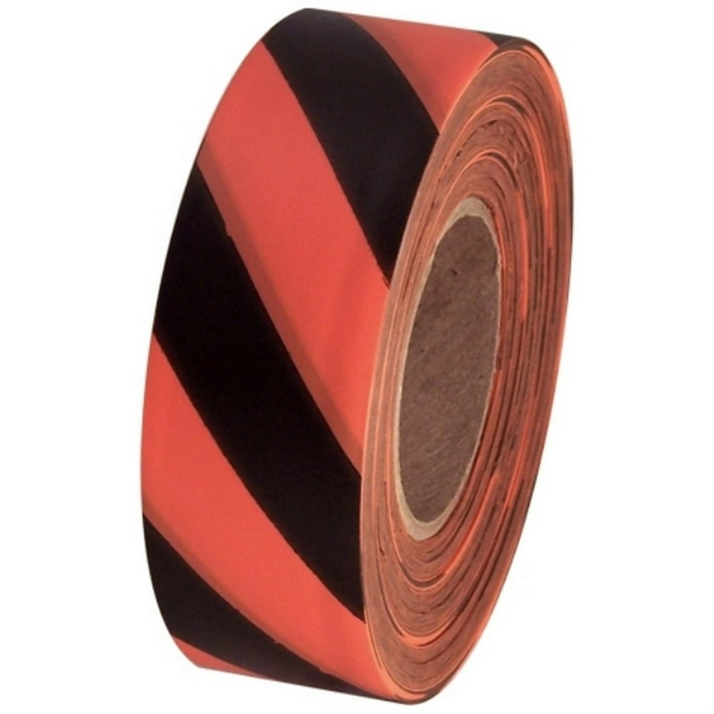 Orange And Black Safety Striped Flagging Tape 1 3/16" X 300 Ft Roll Non