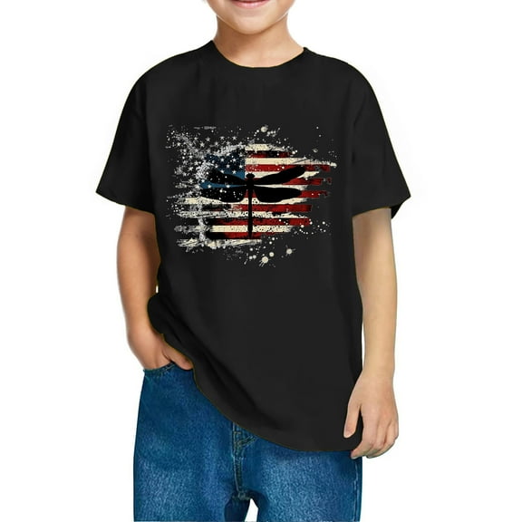FamilyThread Kids Striped Shirts Short Sleeve Boy Girls July 4th Patriotic Tee Top Pattern Short Sleeve Round Neck Top T-shirt For Kids