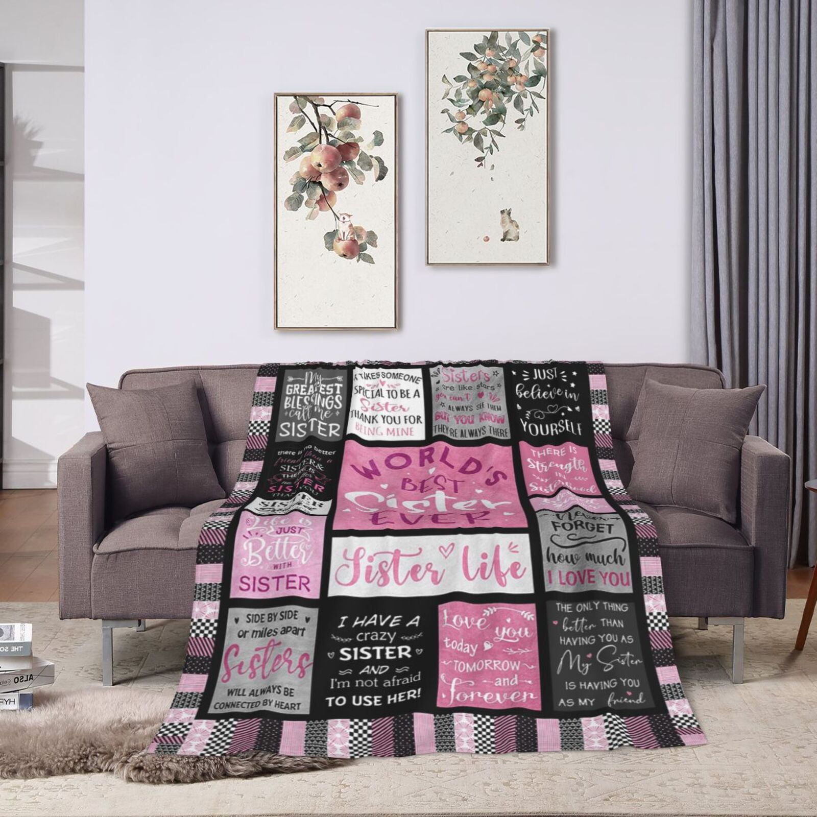 Wijzvio World Best Sister Ever Throw Blanket Soft Fuzzy Fleece Blanket For Couch Bed Living Room Decoration 50"X40"