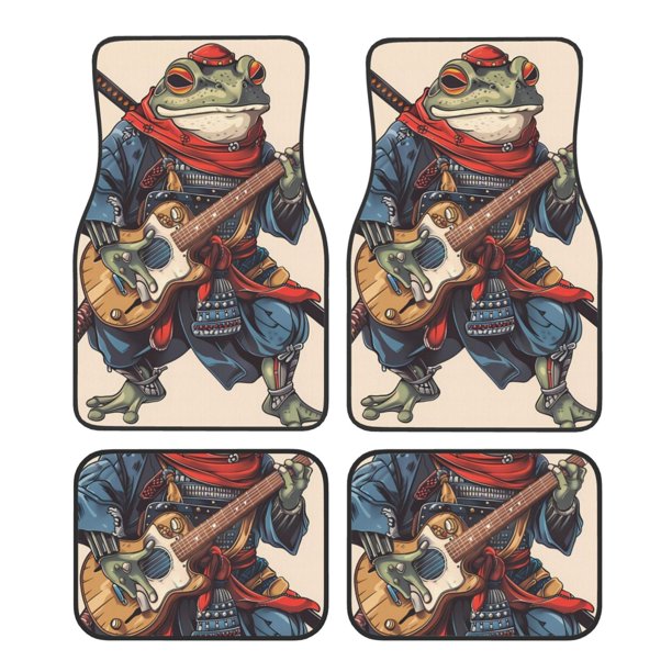Fotbe Samurai Frog Guitar Juego de 4 Tapetes para Auto con Estampado – Alfombrillas de Goma Reforzada, Diseño Antideslizante, Protección para Todo el Año – Vehículos, Autos, Camionetas y SUVs