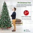 thumbnail image 2 of 7FT Artificial Christmas Tree w/ 1100 PVC Branch Tips, Red Berries for Home Office Party Decor, Snow Flocked Xmas Tree with Foldable Metal Stand, Indoor Holiday Festival Decoration, 2 of 8
