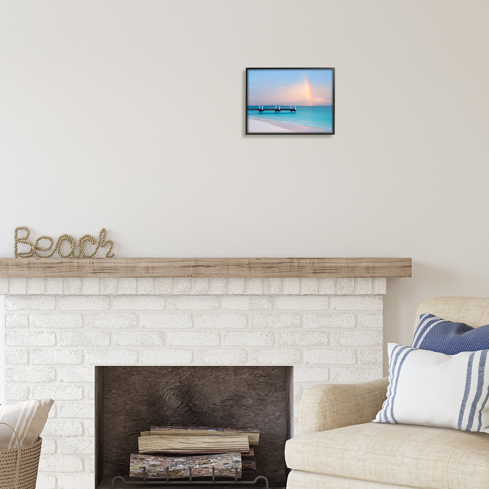 Stupell Industries Calm View Beach Rainbow Coastal Photography White Framed Art Print Wall Art