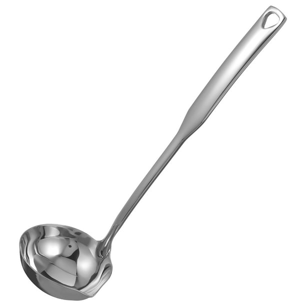 Cucharón para sopa, cucharón para servir salsa, cuchara honda, cucharón para salsa de mango largo con pico vertedor, utensilio para servir de acero inoxidable