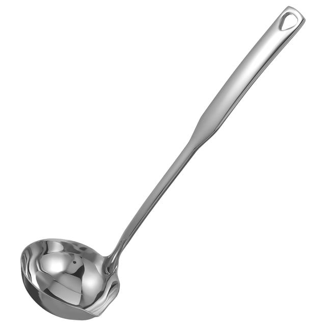 Cucharón para sopa, cucharón para salsa, cuchara hondo, cucharón de mango largo para salsa con boquilla vertedora, utensilio de servir de acero inoxidable