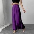 thumbnail image 3 of Favoffer Women's Chiffon Long Pants Solid Color Elastic Waist Lightweight Flowey Casual Trousers Summer Breathable for Beach Holiday Outdoor, 3 of 6