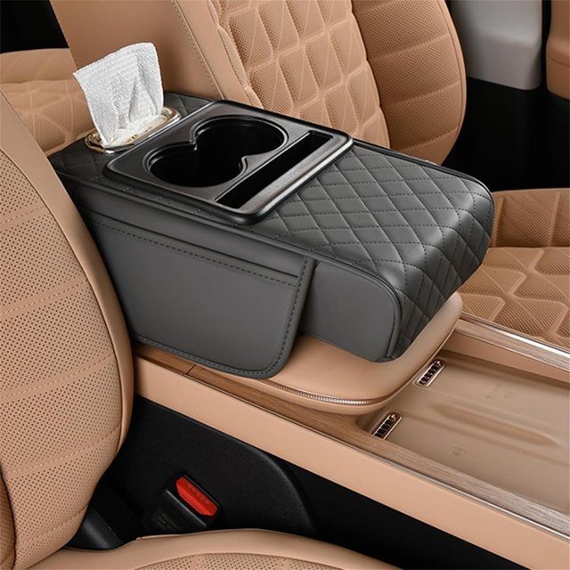 Integrated Pressurized Multifunctional Car Armrest Heightening Pad, Car Armrest Storage Box with 2 Cup Holders, with Pillow Cushion & Protective Cover