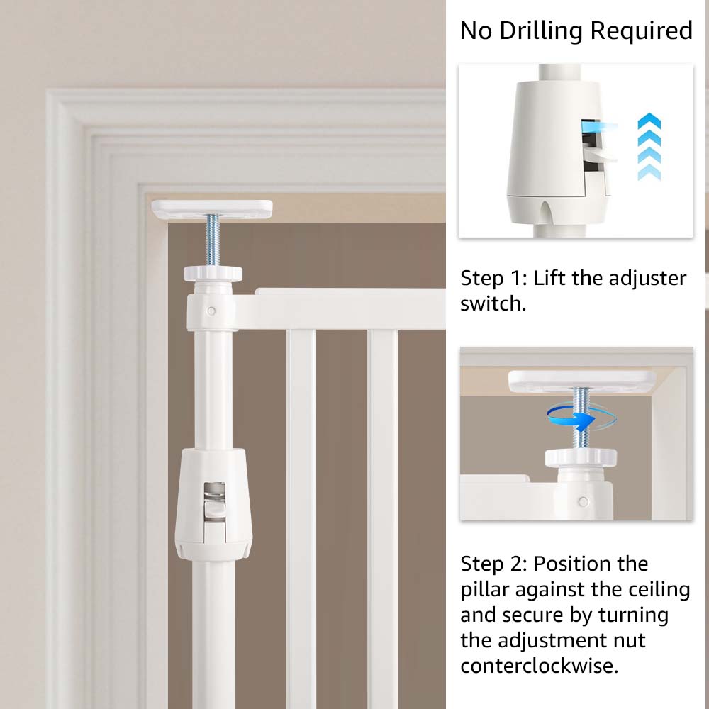 Unipaws 75" High Extra Tall Cat Gate, Auto Closing and No Drilling Safety Gate for Doorway, Fit 21"-34" Opening, White