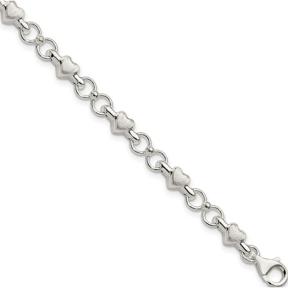 Sterling Silver Polished And Brushed Hearts Circles Bracelet Made In Italy qg3310-7.5