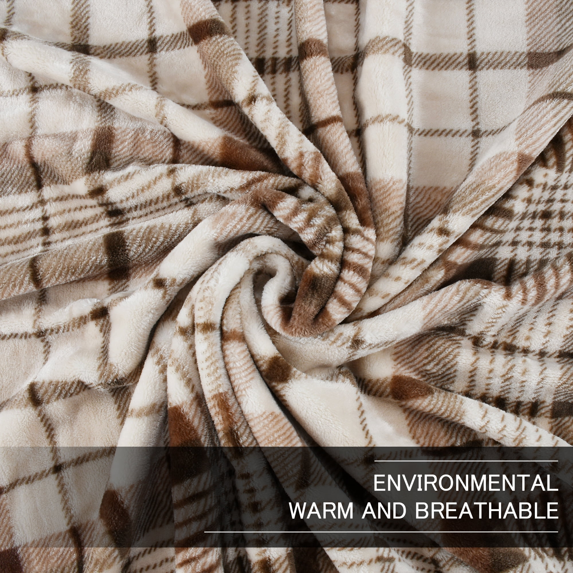 Tirrinia Brown Buffalo Plaid Fleece Blanket 50’’ X 60’’ Flannel TV Throw Microfiber-Super Soft & Comfy for Bedding Sofa Car Camping, All Seasons, Machine Washable