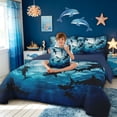 thumbnail image 3 of meiyoeat Cartoon Ocean Shark Full Size Bedding Sets for Boys, Moonlight Undersea Animal Full Size Bed in a Bag, Dark Blue, Blue Reversible, 7-Piece, 3 of 5