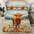 thumbnail image 2 of Manfei Watercolor Highland Bull Queen Sheet Sets, Daisy Blossoms Flat Sheet, Rustic Lodge Cabin Queen Fitted Sheet, Microfiber Bedroom Decor 4 Pieces, 2 of 7
