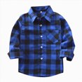 thumbnail image 3 of YIWULA Baby Boys Plaid Shirt Toddler Flannel Button Down Jacket Long Sleeve Outfits Infant School Uniform Shirts Cotton Shacket Coat(8-9 Years,Blue), 3 of 4