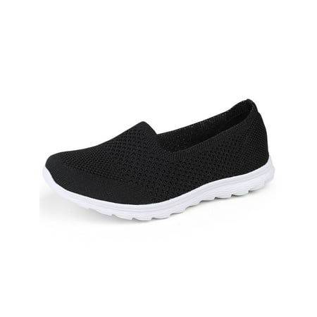 

UKAP Womens Casual Shoes Slip-On Flats Knit Upper Sneakers Wide Width Walking Shoe Women Sock Sneaker Comfort Breathable Black 7