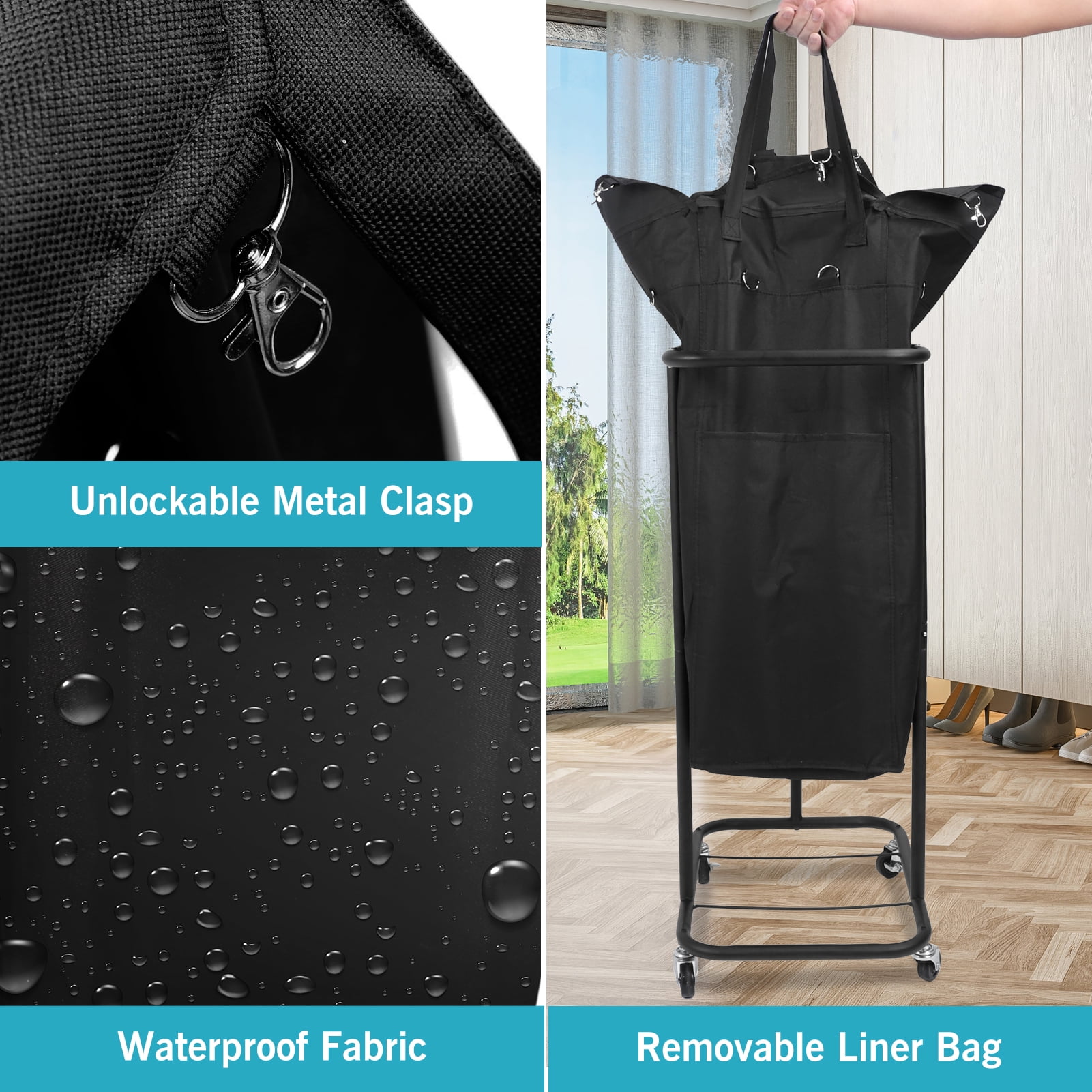 Crtynell Laundry Hamper with 4 Wheels,100L Rolling Laundry Basket,600D Oxford Fabric Round Laundry Cart,Steel Frame and Removable Laundry Bag